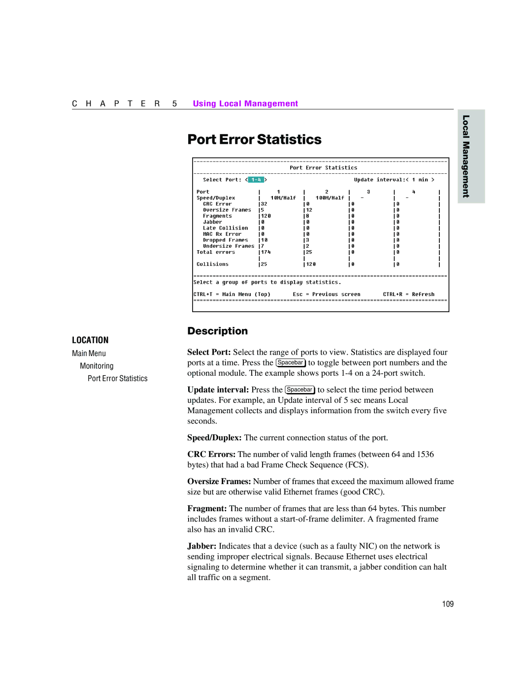 Intel 460T manual Port Error Statistics 