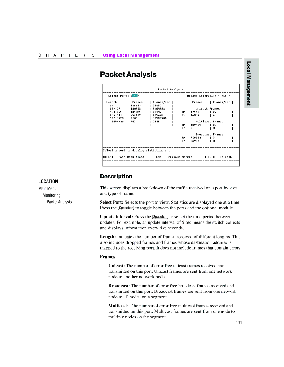 Intel 460T manual Packet Analysis, Frames 