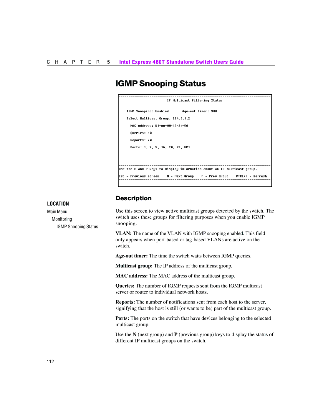 Intel 460T manual Igmp Snooping Status 