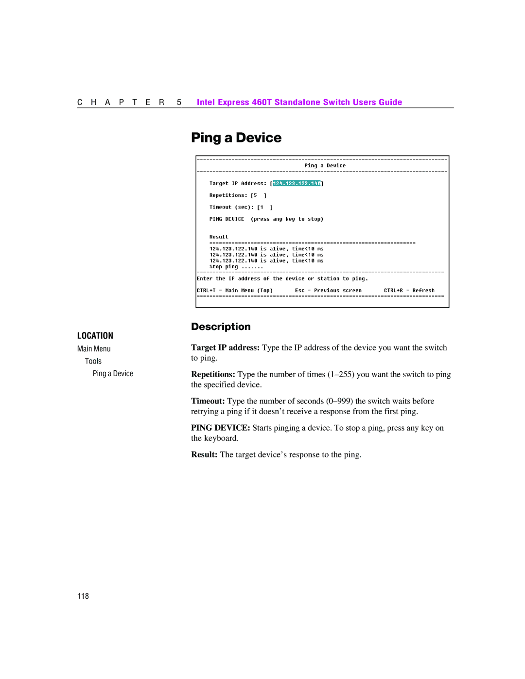 Intel 460T manual Ping a Device 