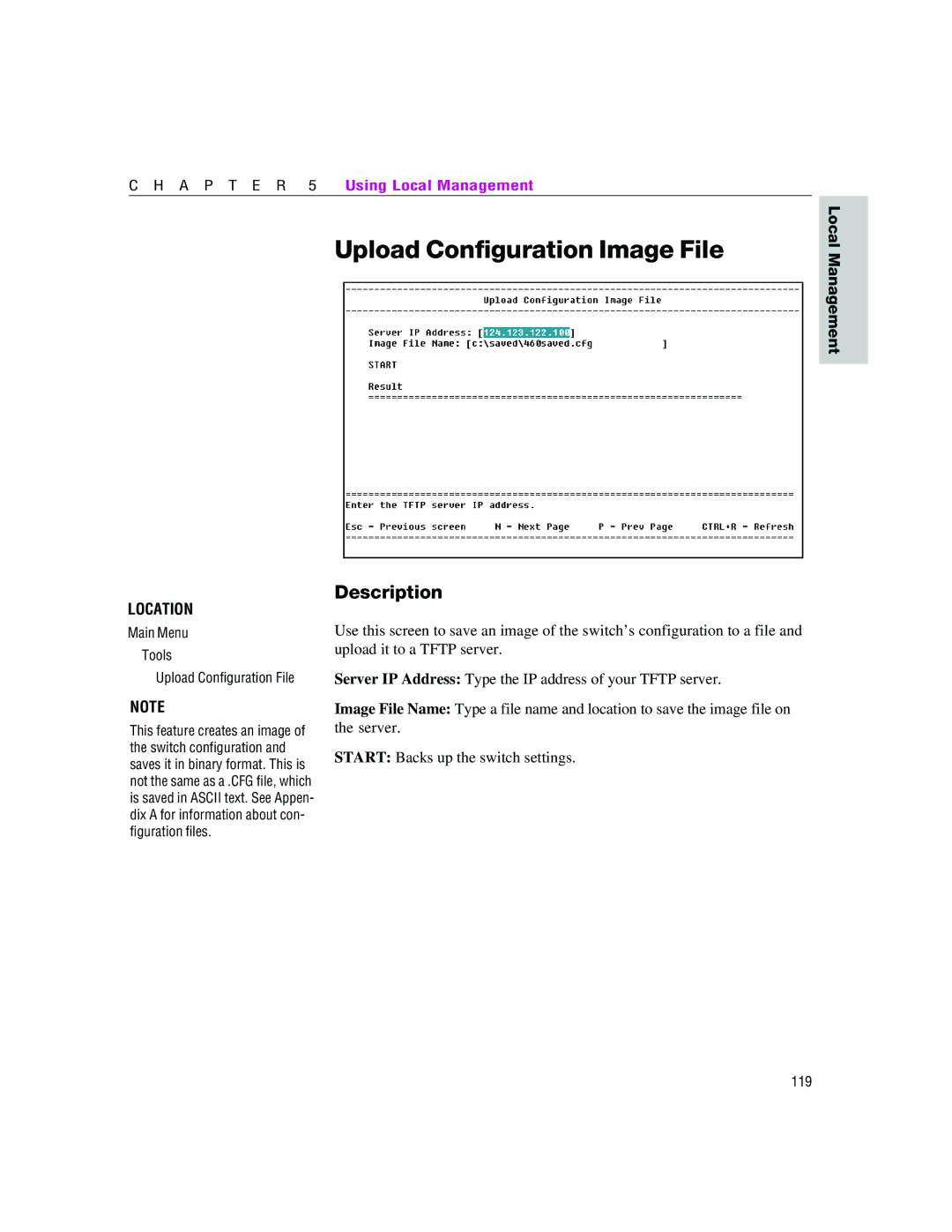 Intel 460T manual Upload Configuration Image File, Main Menu Tools Upload Configuration File 