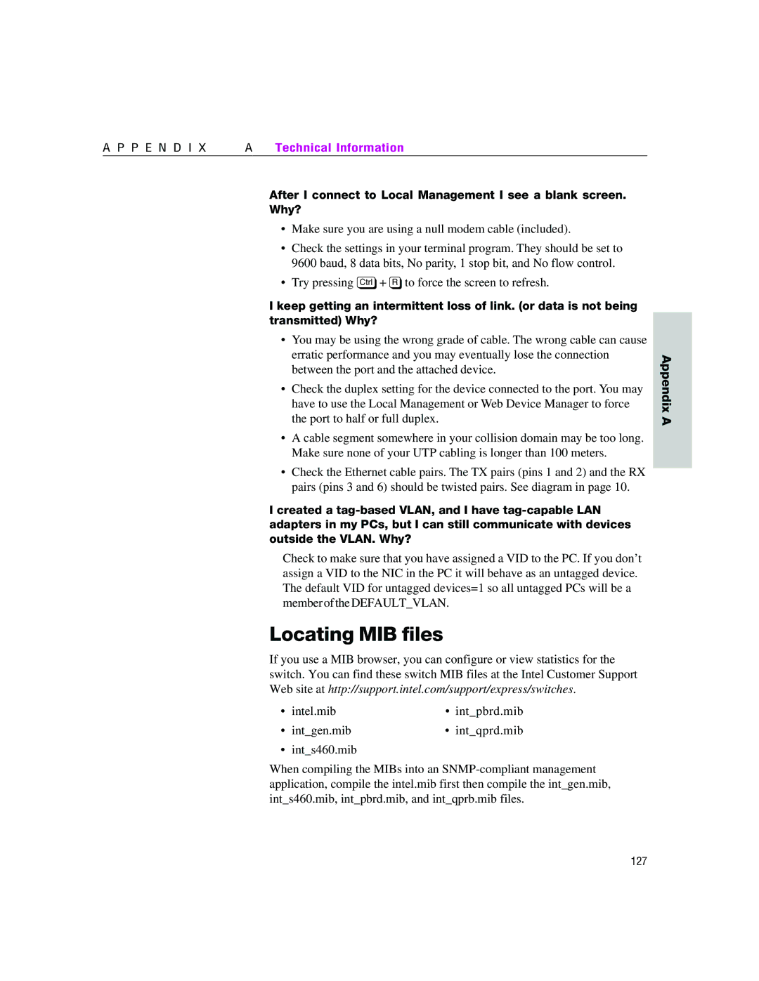 Intel 460T manual Locating MIB files 