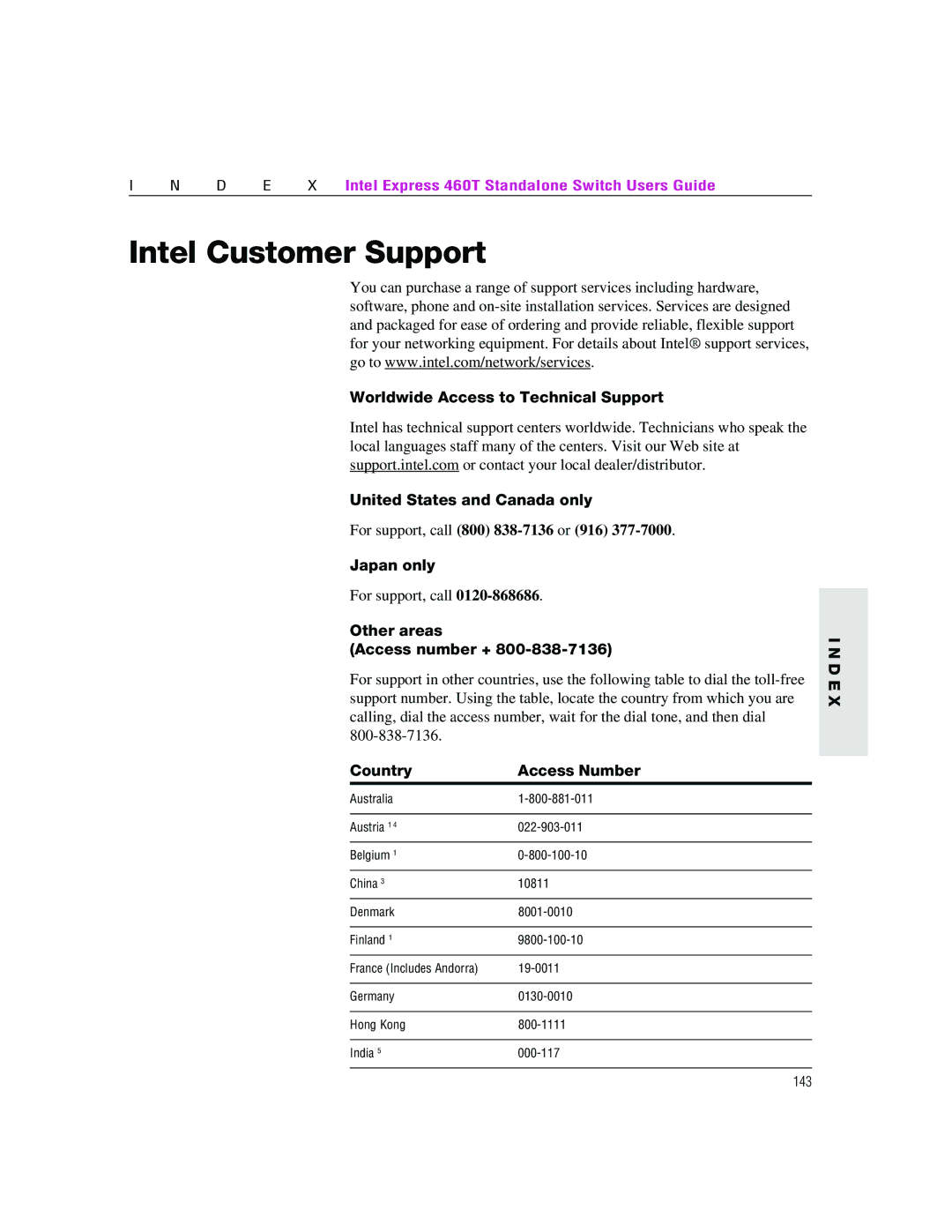 Intel 460T manual Intel Customer Support 