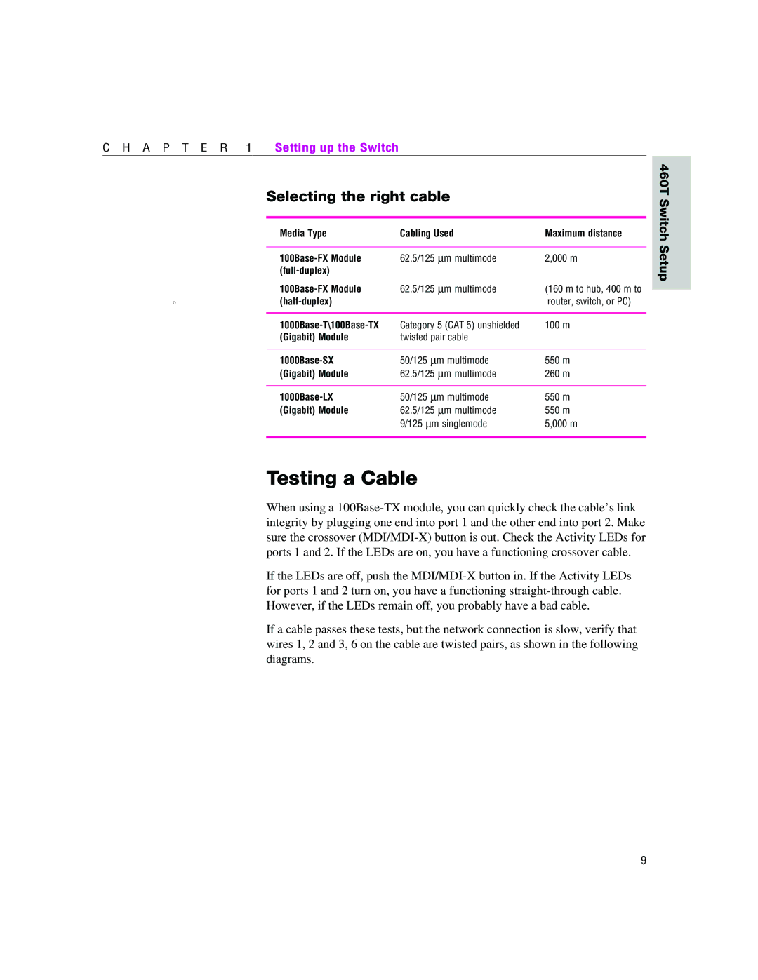 Intel 460T manual Testing a Cable, Selecting the right cable 