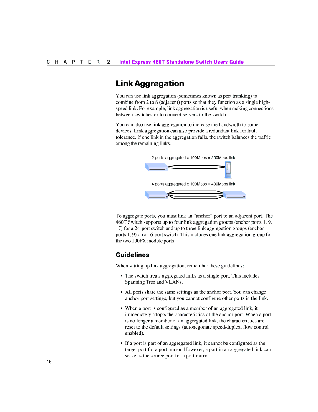 Intel 460T manual Link Aggregation, Guidelines 