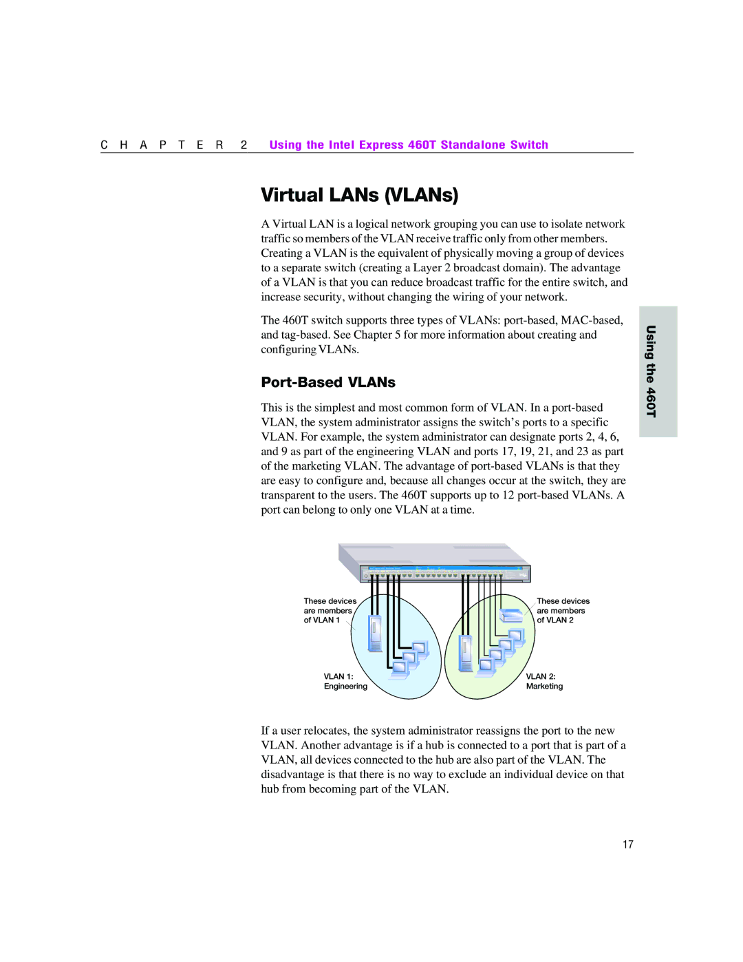 Intel 460T manual Virtual LANs VLANs, Port-Based VLANs 