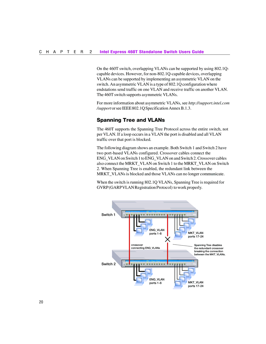 Intel 460T manual Spanning Tree and VLANs, Switch 