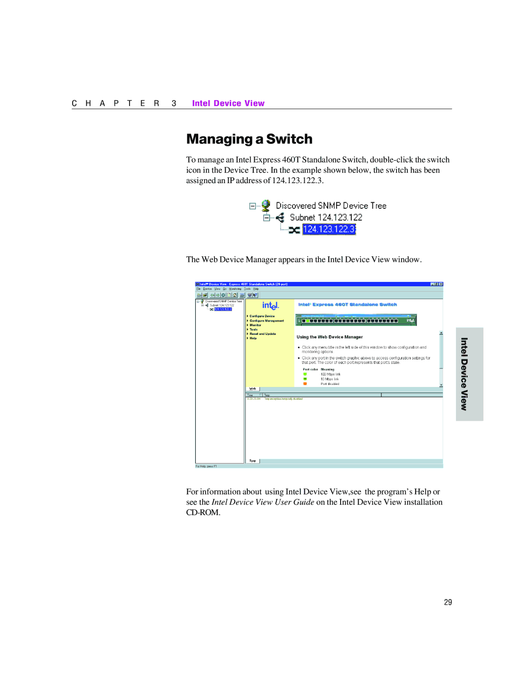 Intel 460T manual Managing a Switch 