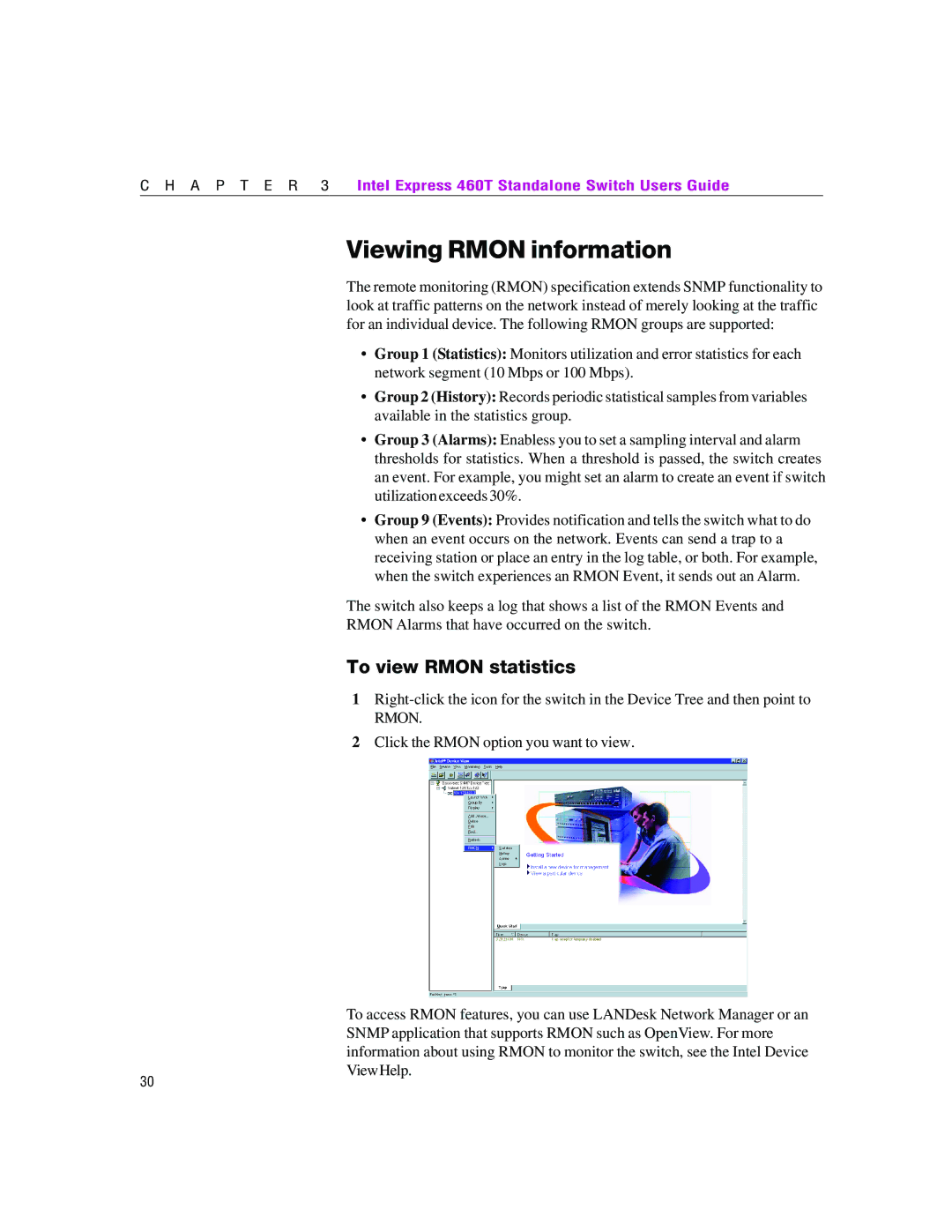 Intel 460T manual Viewing Rmon information, To view Rmon statistics 