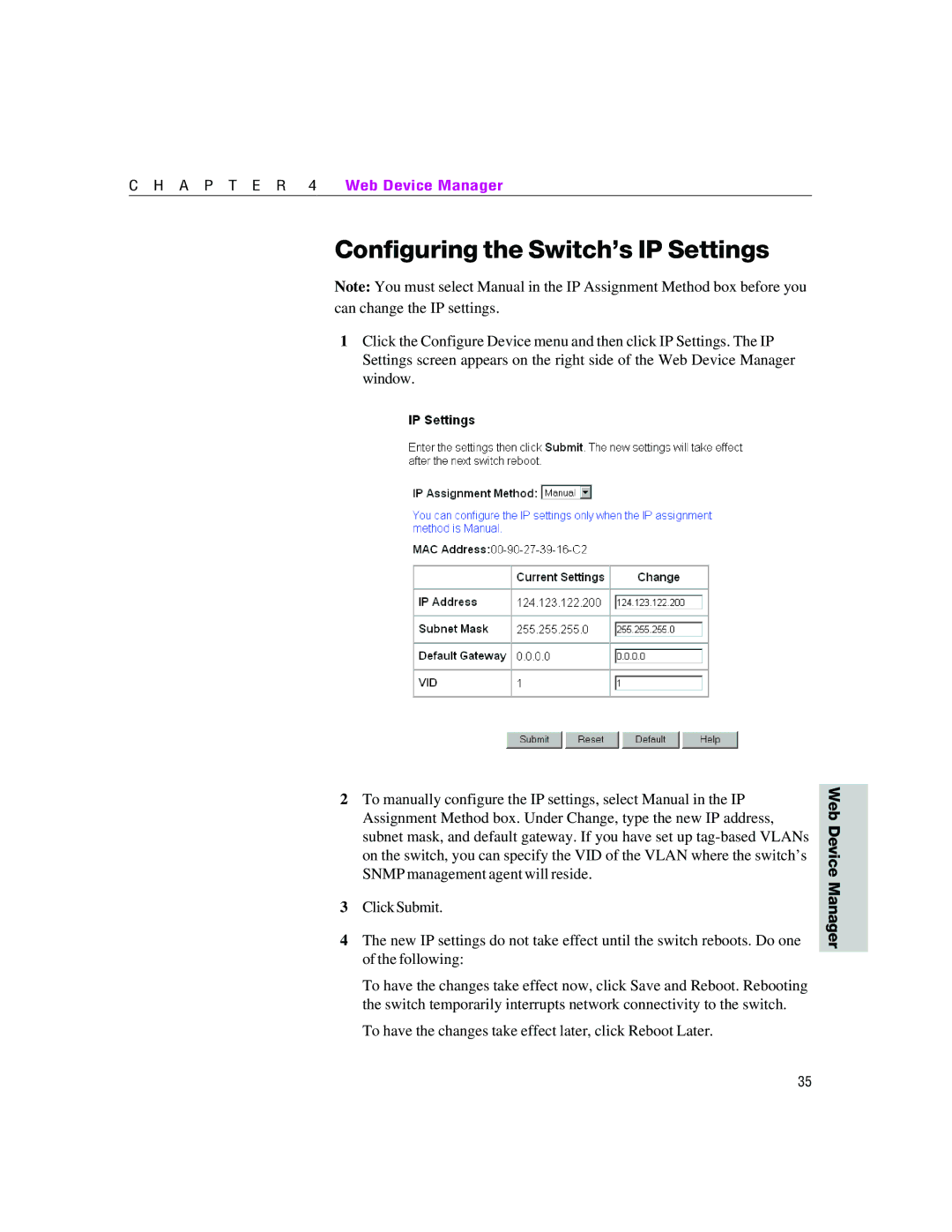 Intel 460T manual Configuring the Switch’s IP Settings 