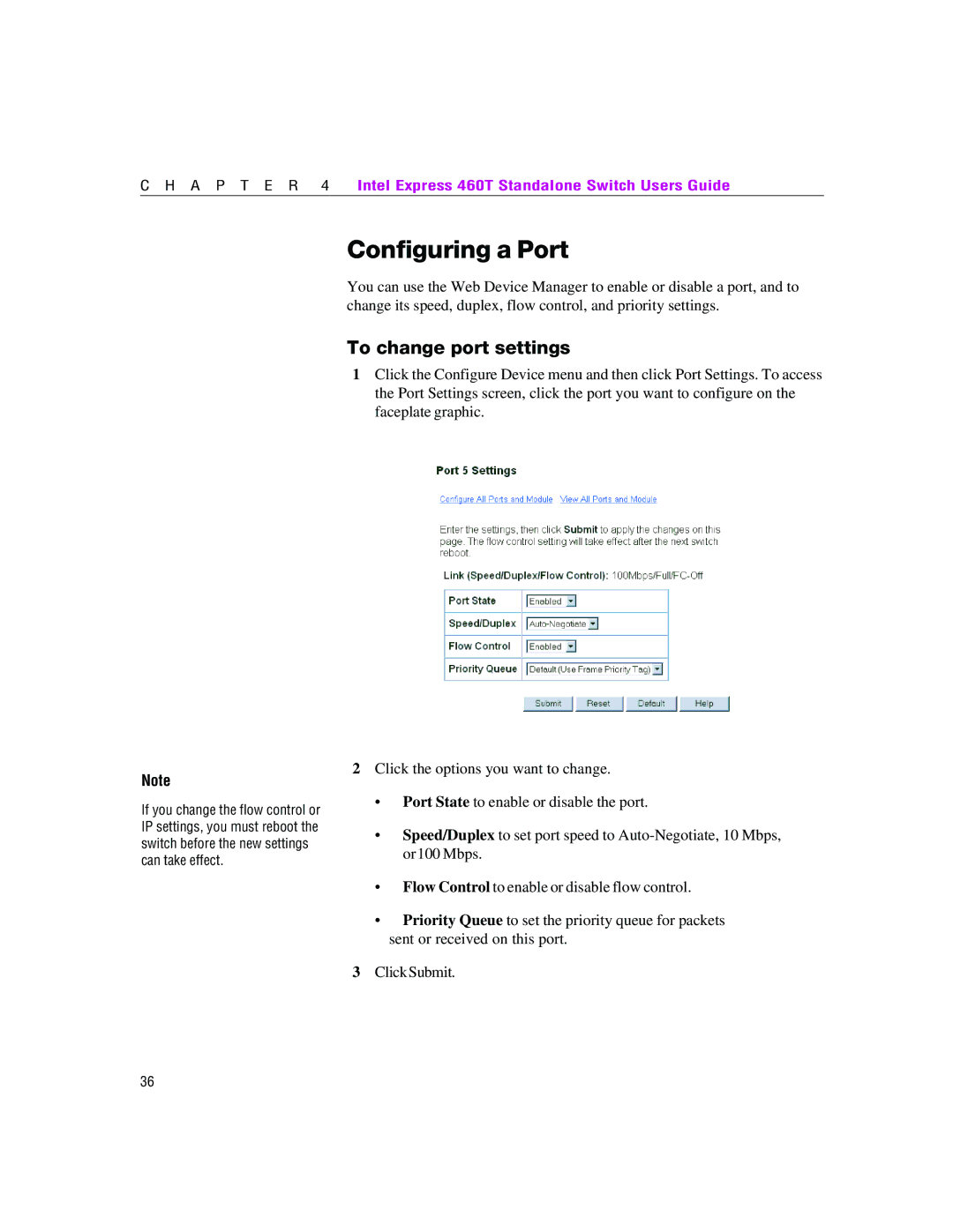 Intel 460T manual Configuring a Port, To change port settings 