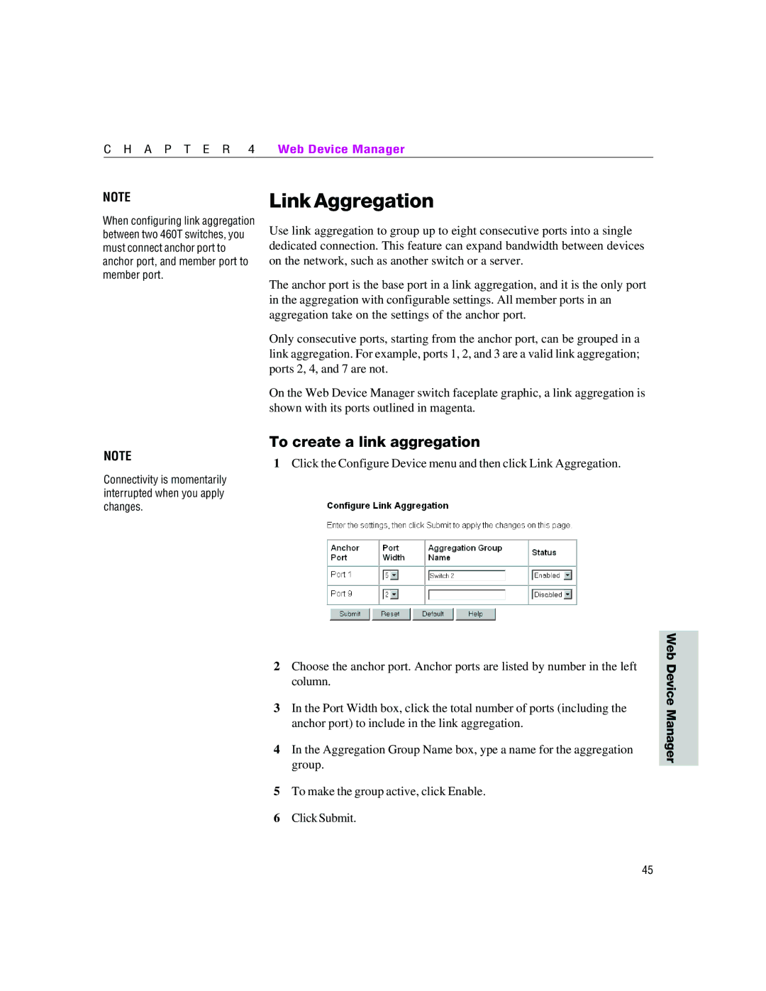 Intel 460T manual Link Aggregation, To create a link aggregation 