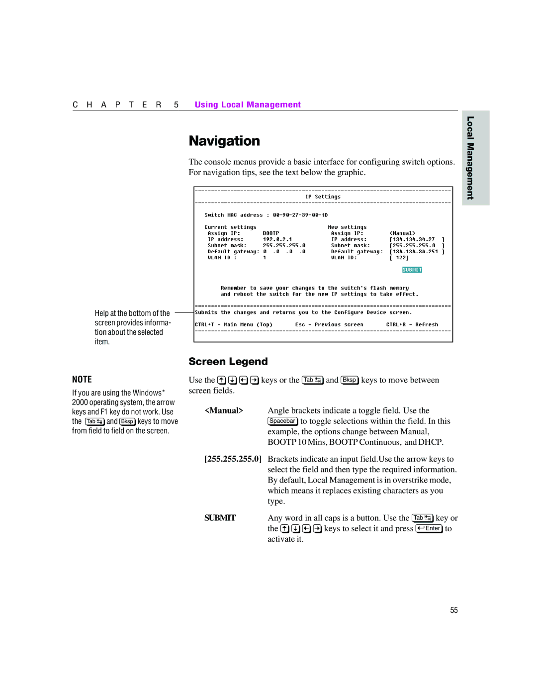 Intel 460T manual Navigation, Screen Legend 