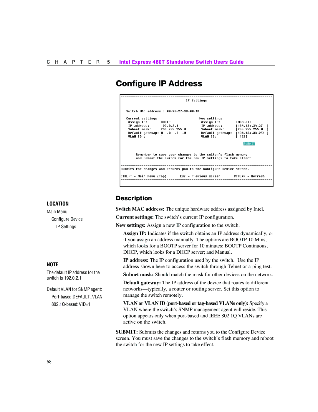 Intel 460T manual Configure IP Address 