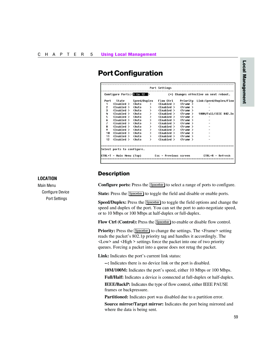 Intel 460T manual Port Configuration 