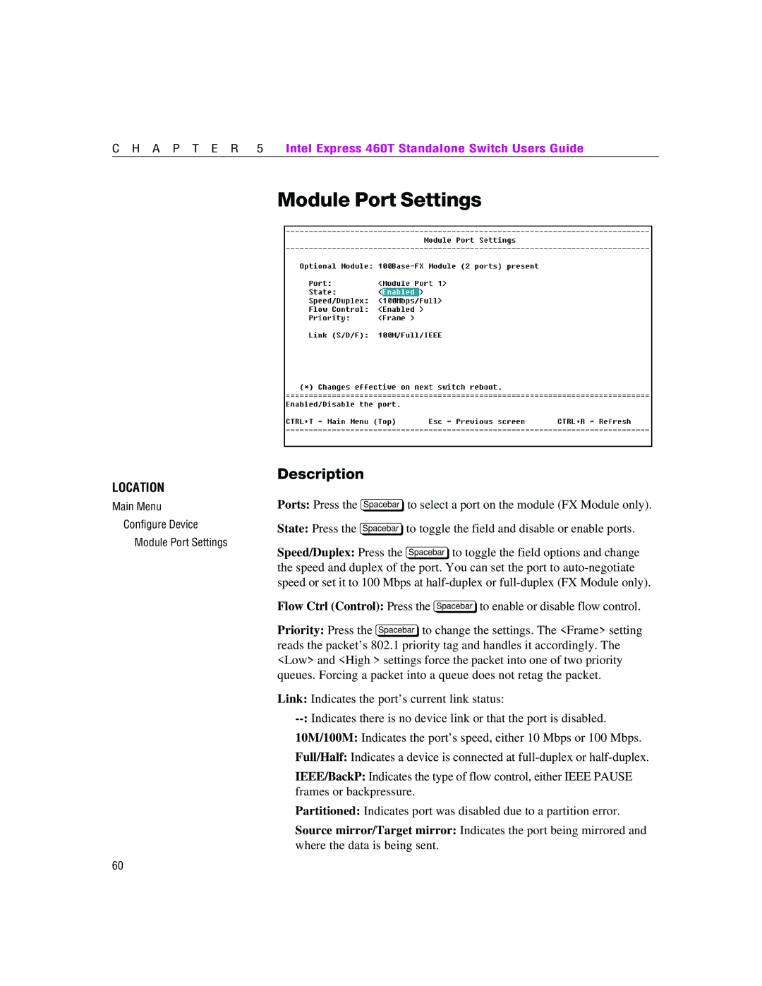 Intel 460T manual Module Port Settings 