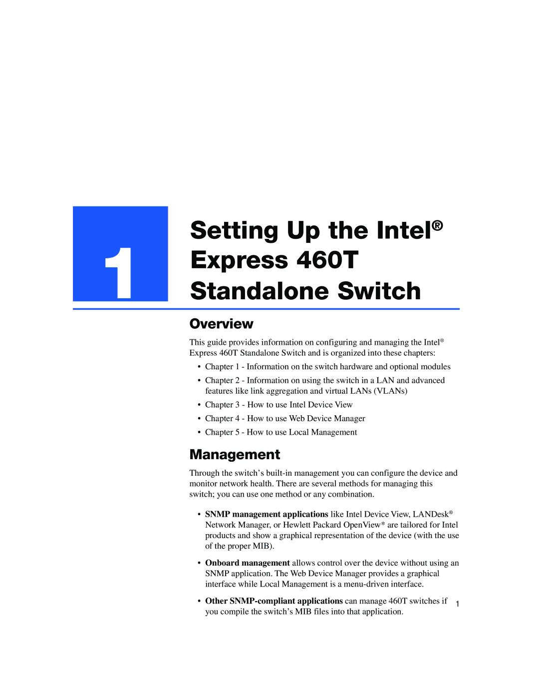 Intel 460T manual Overview, Management 