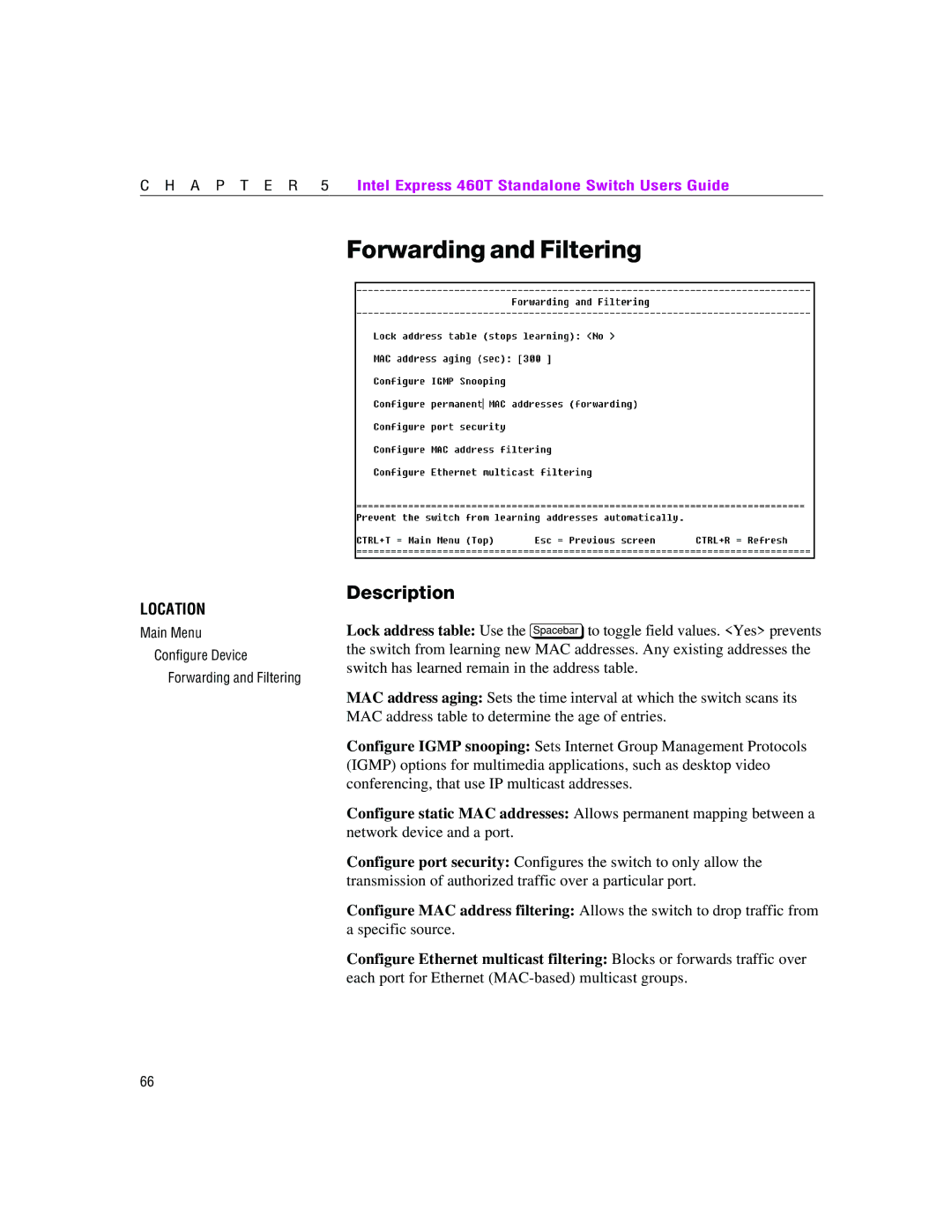 Intel 460T manual Forwarding and Filtering 