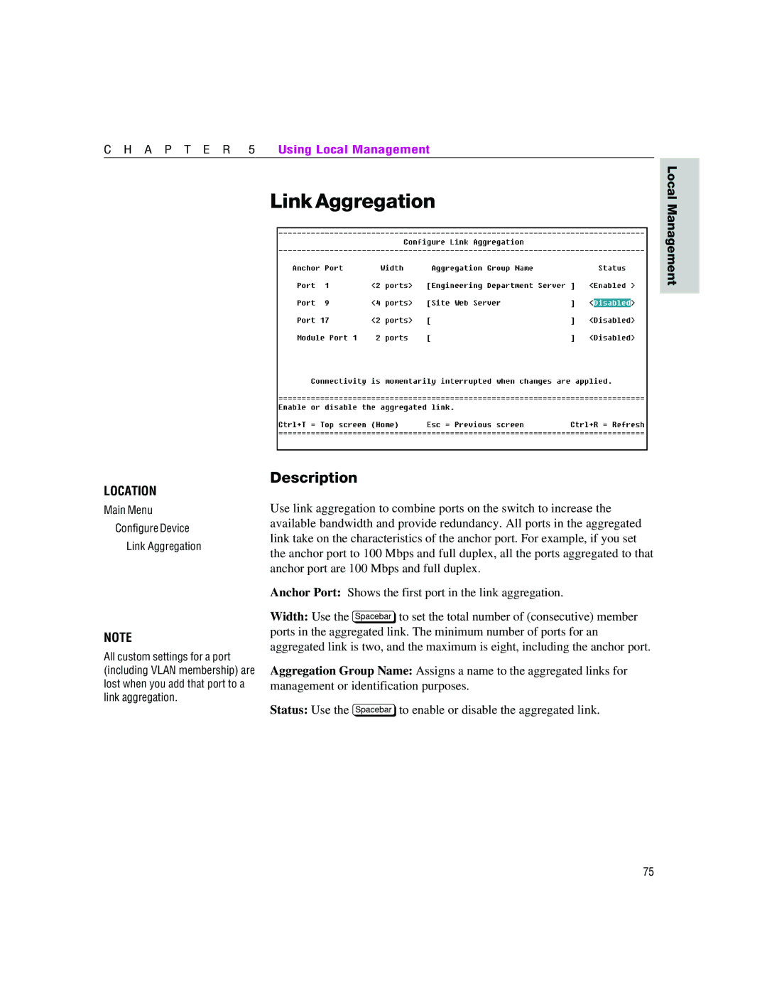 Intel 460T manual Main Menu Configure Device Link Aggregation 