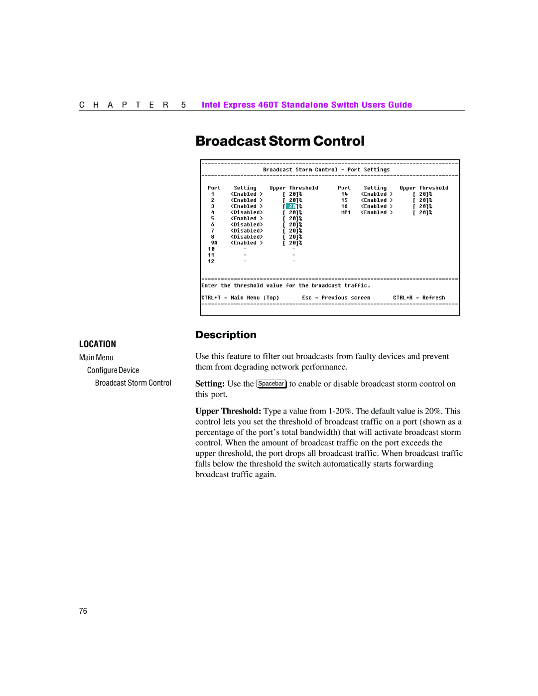 Intel 460T manual Broadcast Storm Control 