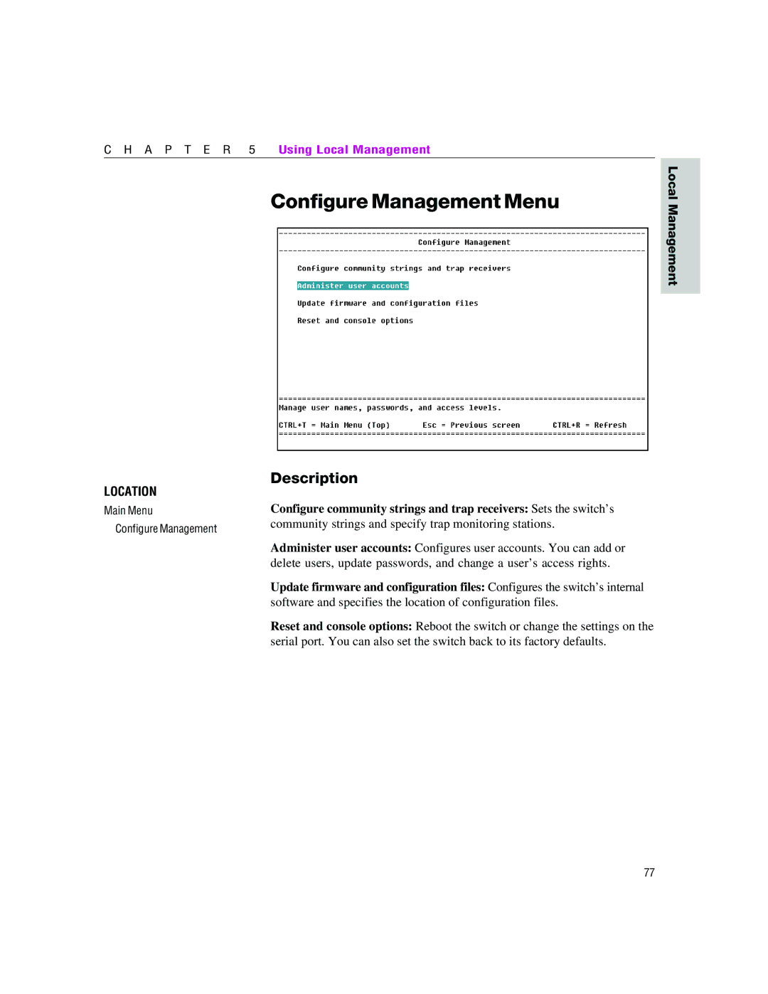 Intel 460T manual Configure Management Menu 