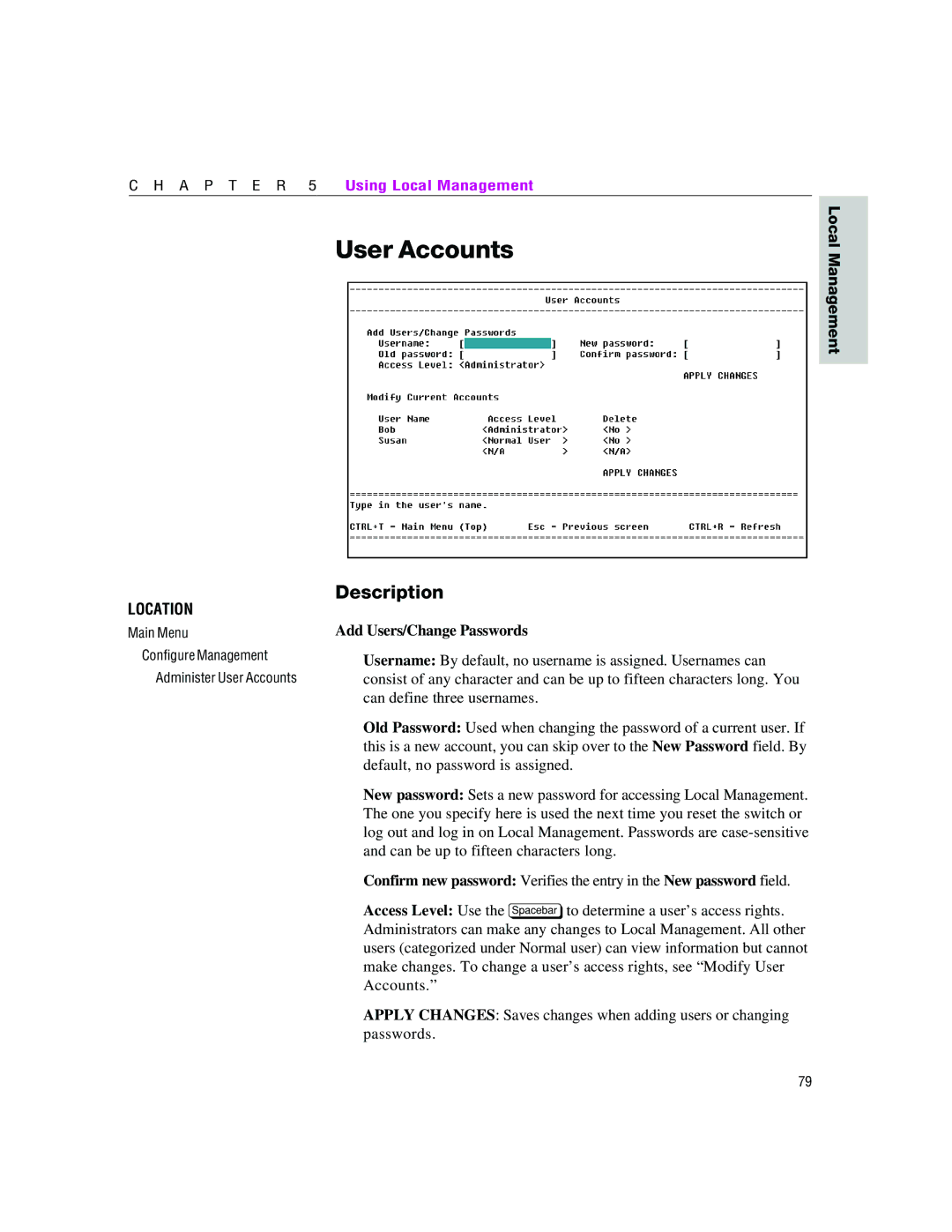 Intel 460T manual User Accounts, Add Users/Change Passwords 