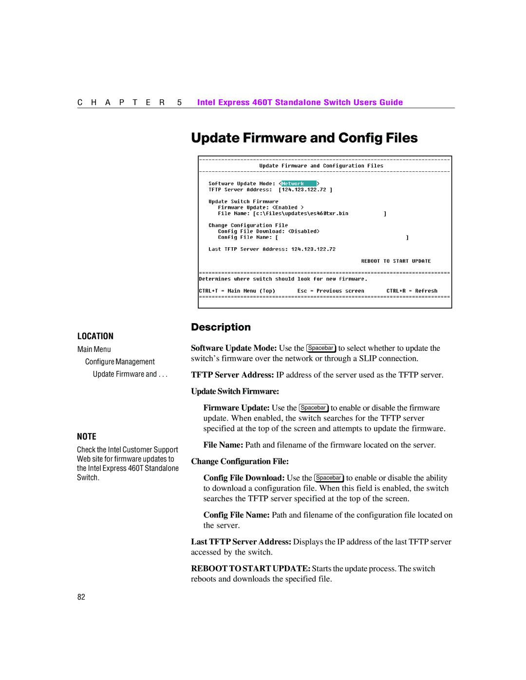 Intel 460T manual Update Firmware and Config Files, Update Switch Firmware 