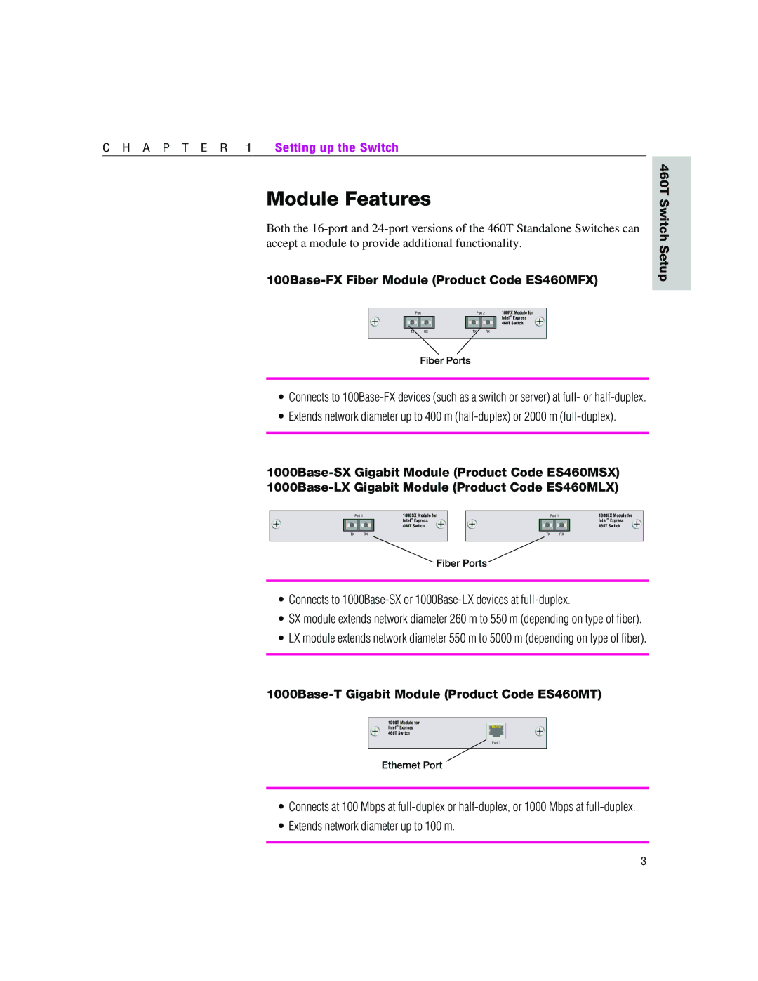 Intel manual Module Features, 460T Switch Setup 