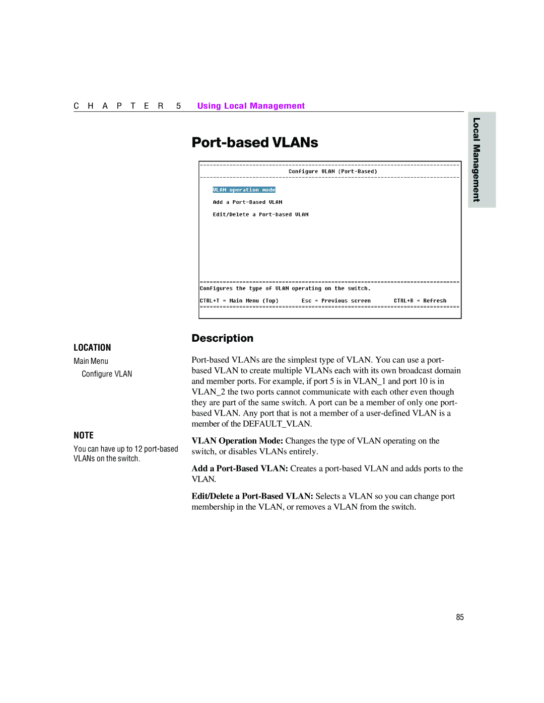 Intel 460T manual Port-based VLANs 