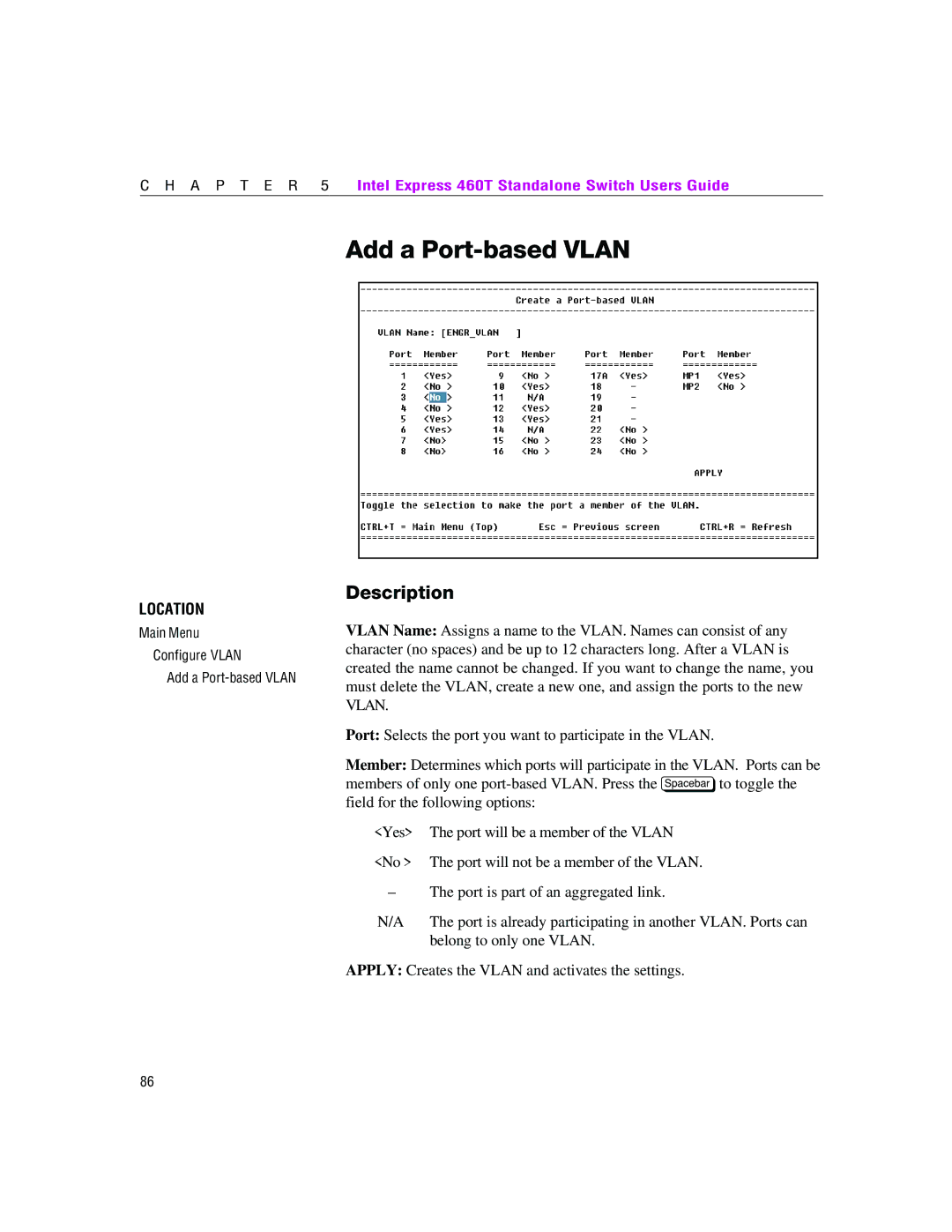 Intel 460T manual Add a Port-based Vlan 