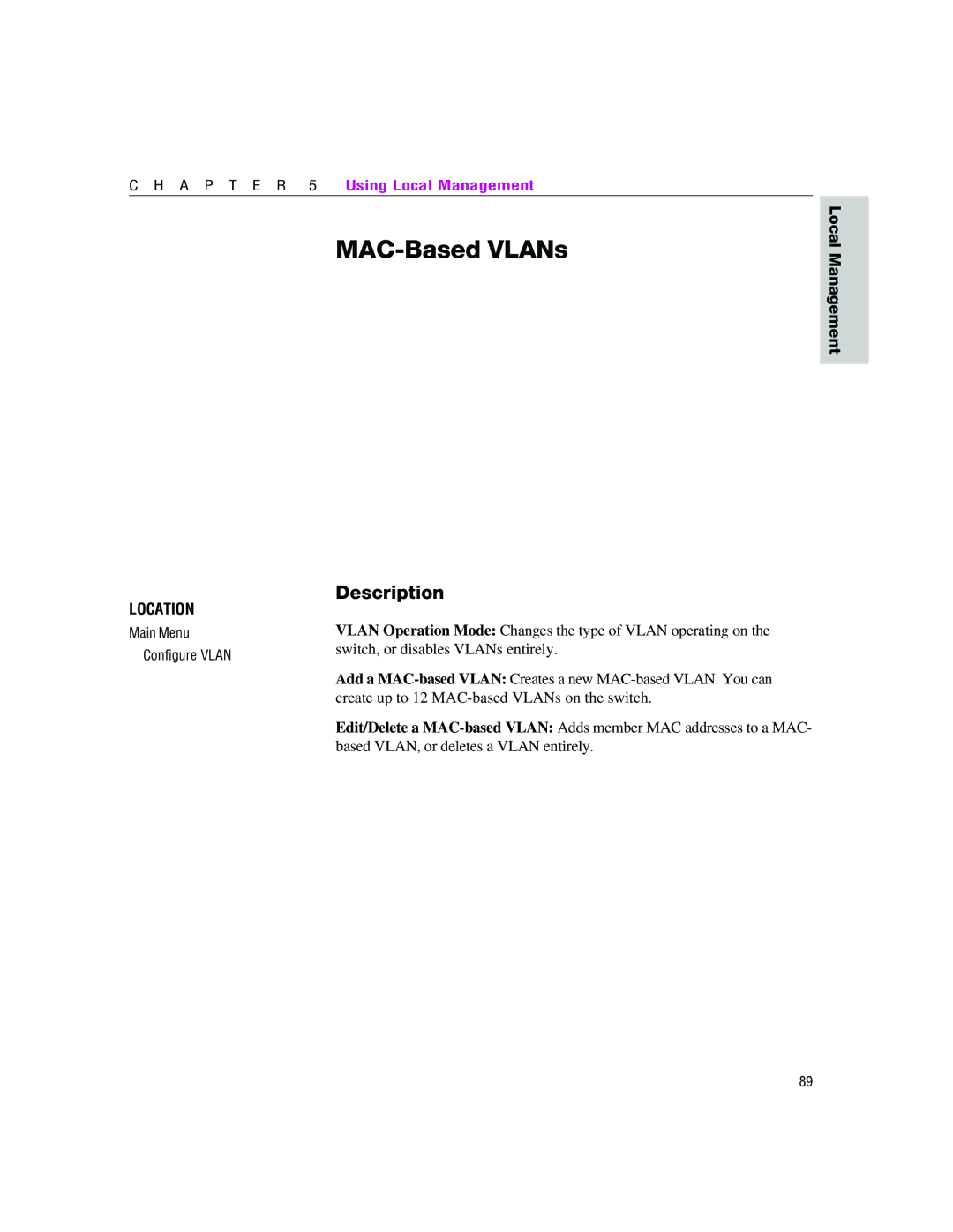 Intel 460T manual MAC-Based VLANs 