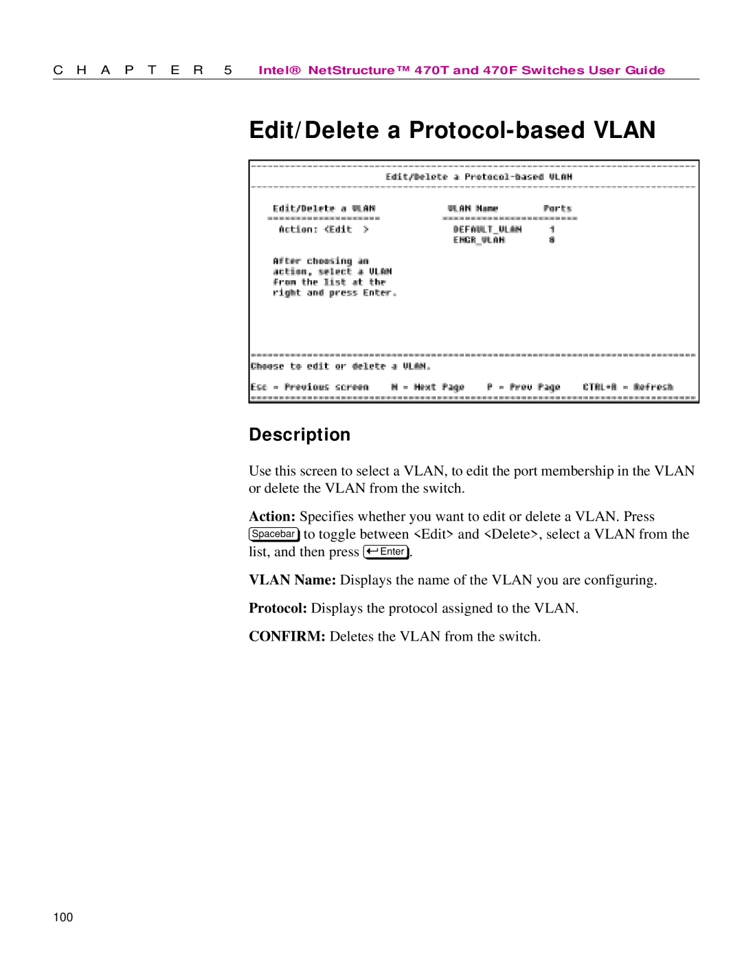 Intel 470 manual Edit/Delete a Protocol-based Vlan 