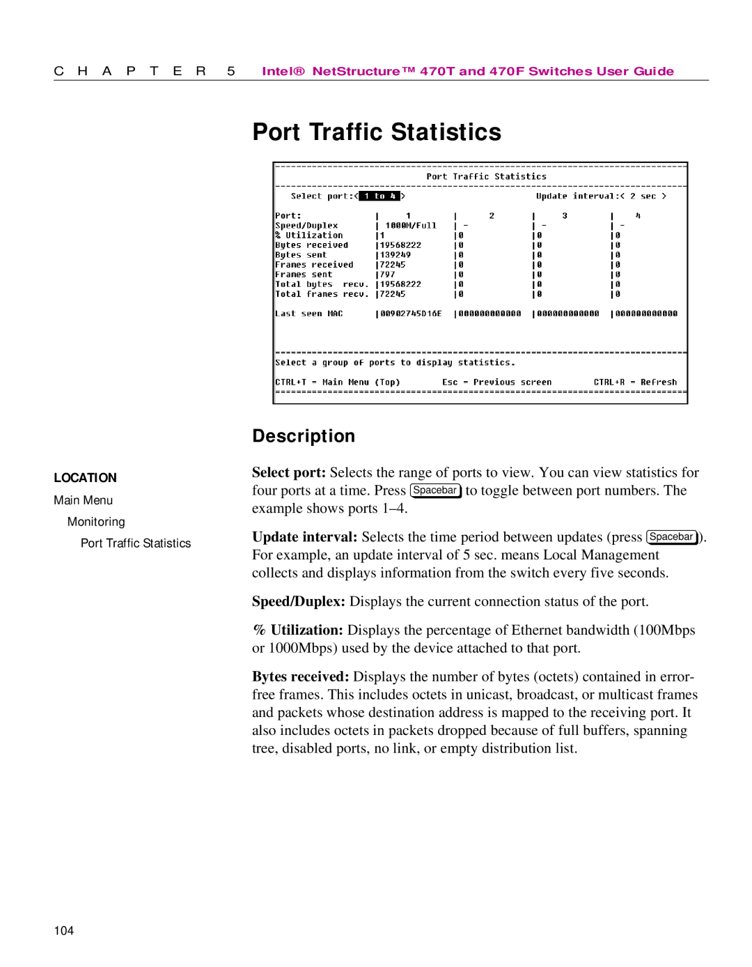 Intel 470 manual Port Traffic Statistics 