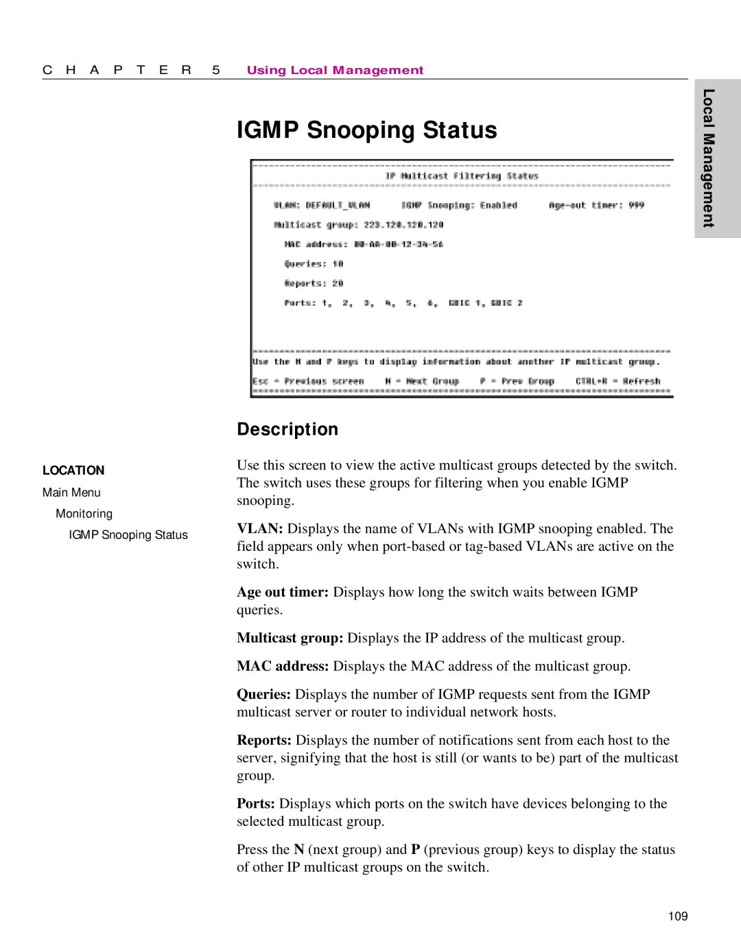 Intel 470 manual Igmp Snooping Status 