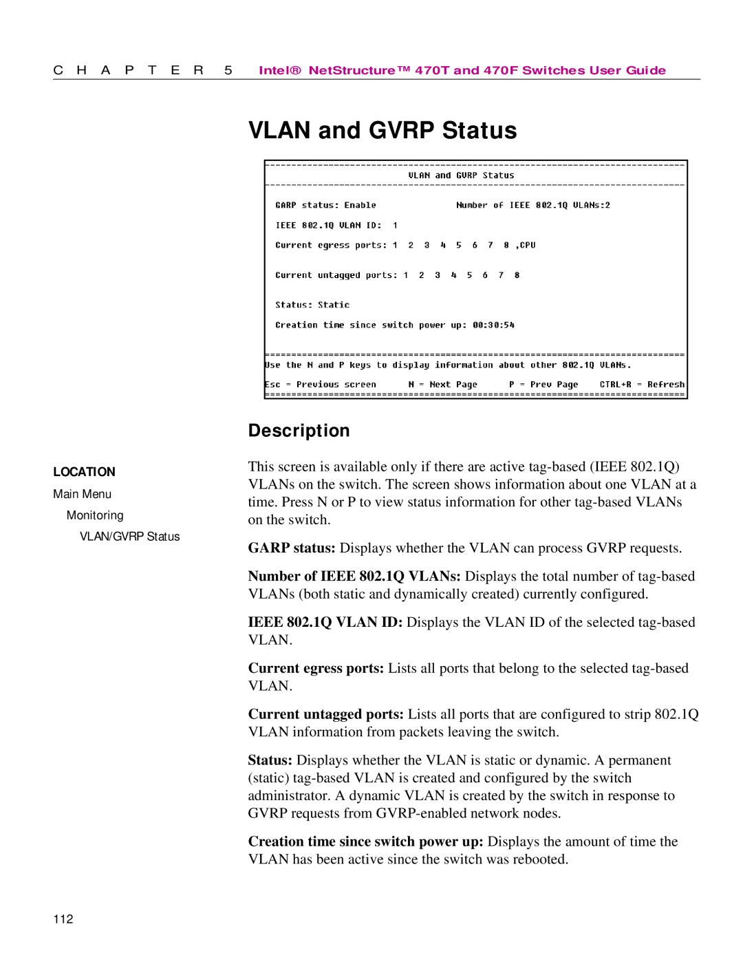 Intel 470 manual Vlan and Gvrp Status 