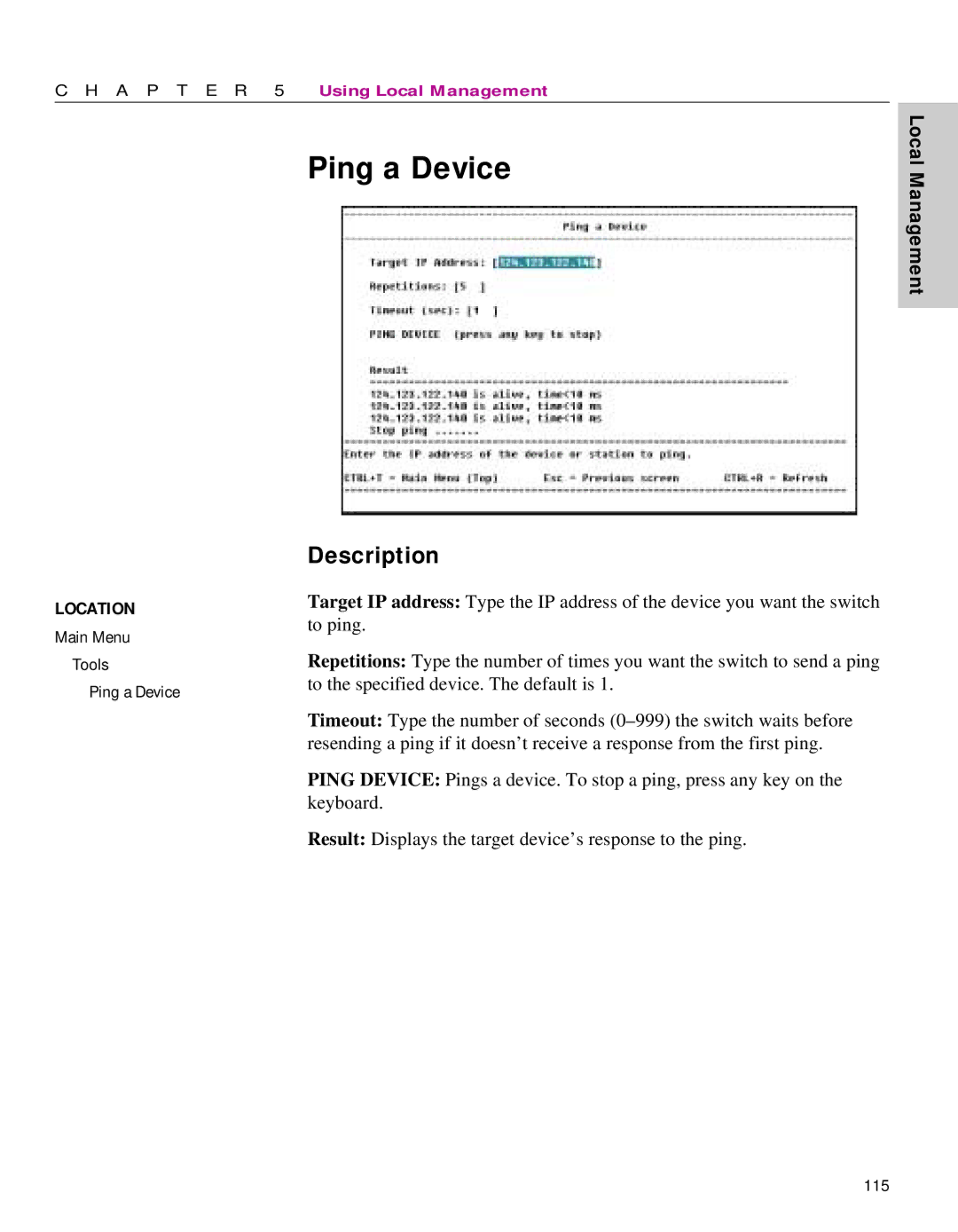 Intel 470 manual Ping a Device 