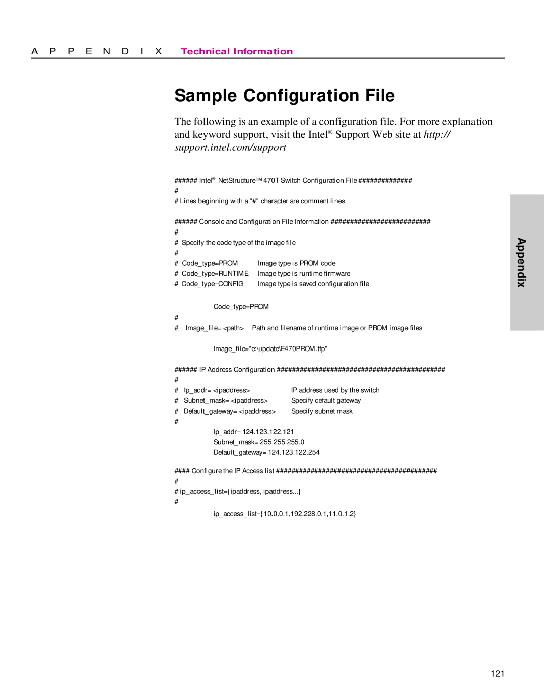 Intel 470 manual Sample Configuration File, Ipaddr= ipaddress 