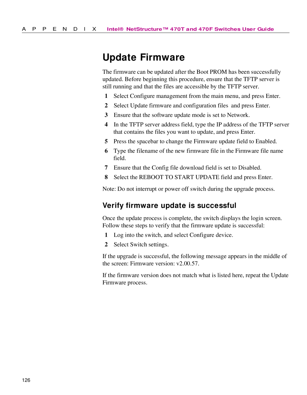 Intel 470 manual Update Firmware, Verify firmware update is successful 