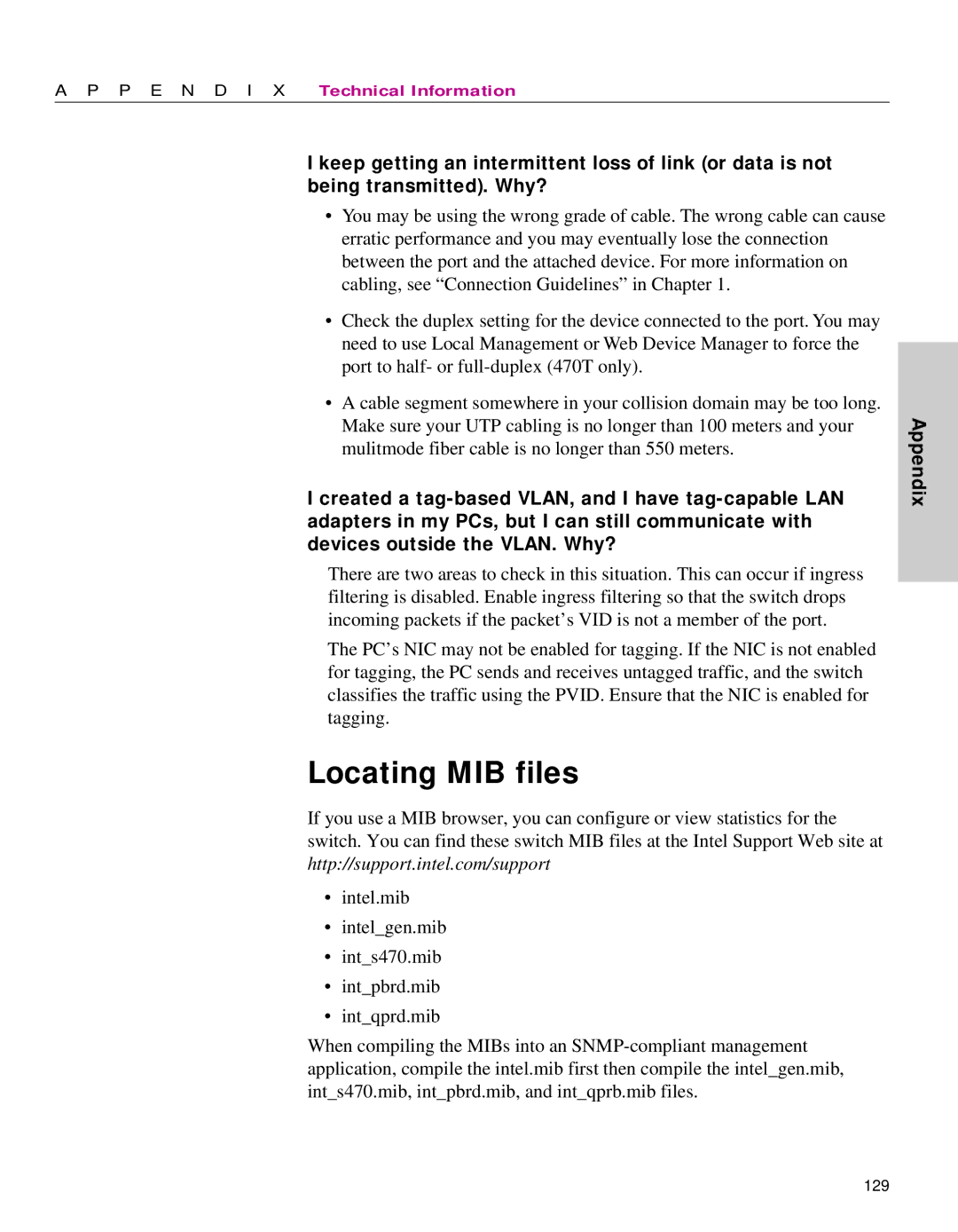 Intel 470 manual Locating MIB files 