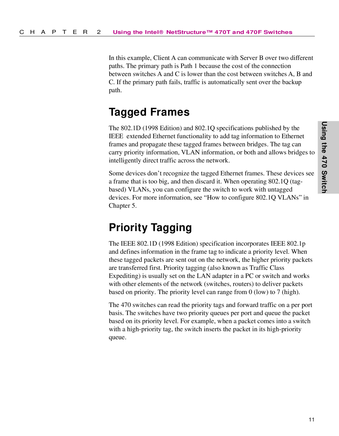 Intel 470 manual Tagged Frames, Priority Tagging 