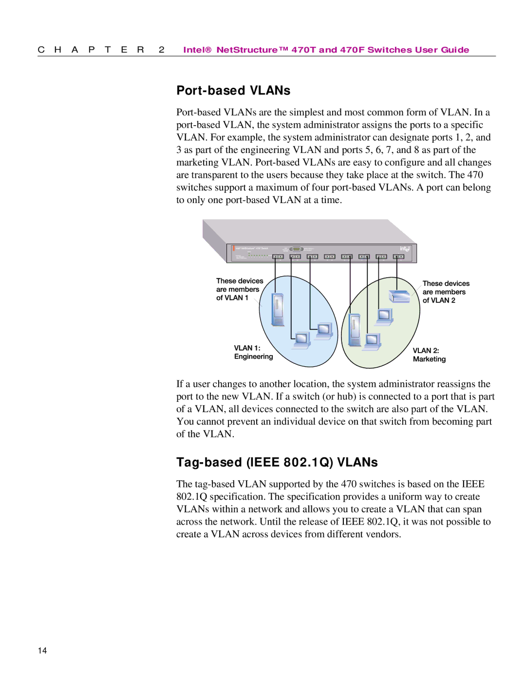 Intel 470 manual Port-based VLANs, Tag-based Ieee 802.1Q VLANs 