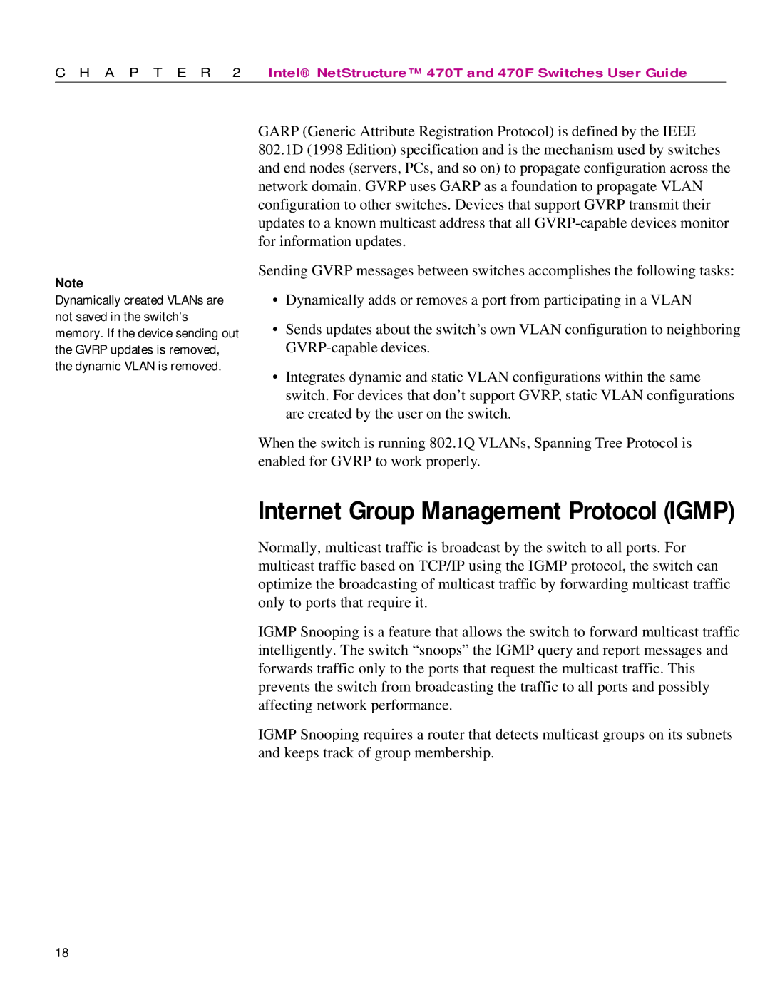 Intel 470 manual Internet Group Management Protocol Igmp 