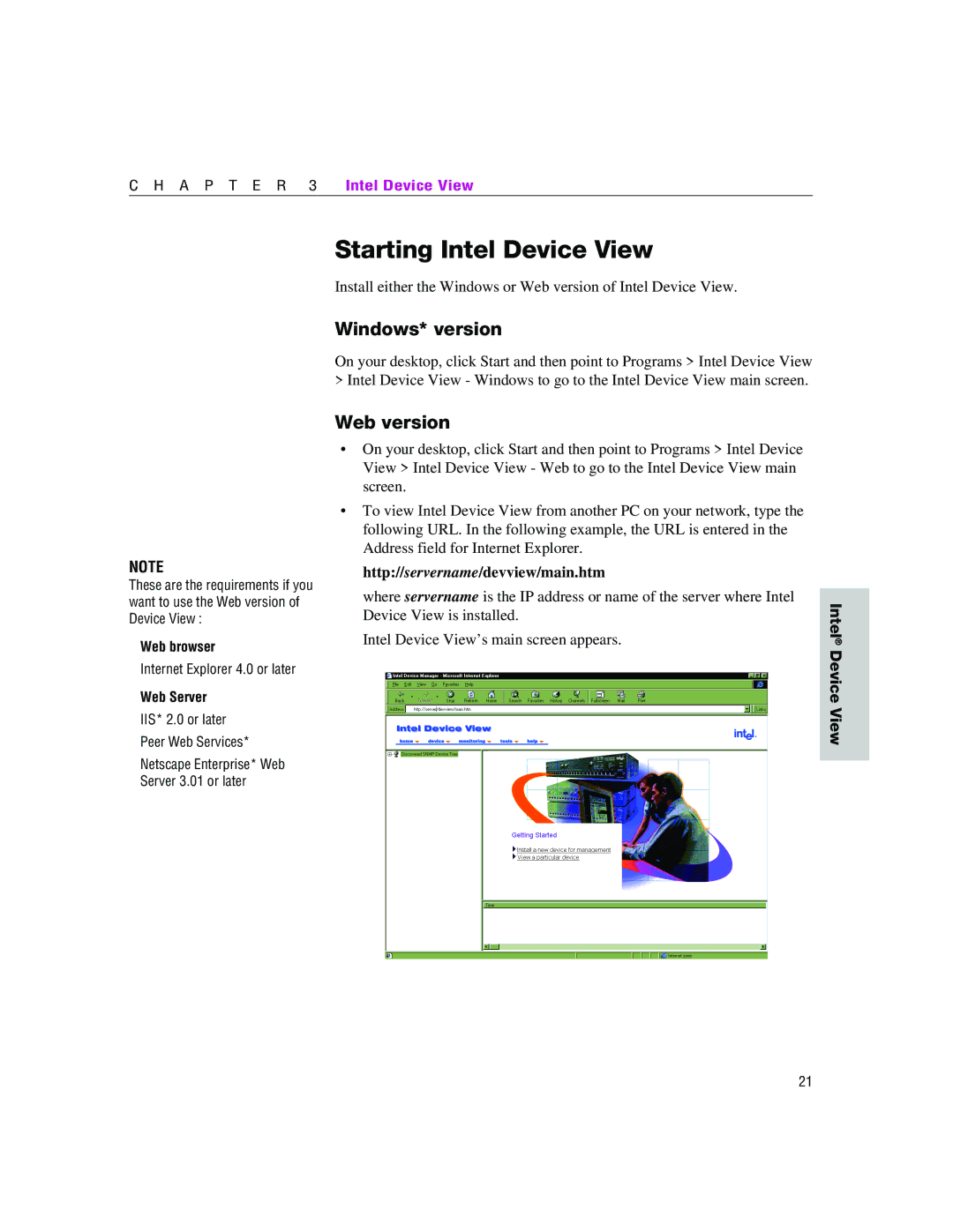 Intel 470 manual Starting Intel Device View, Windows* version, Web version 