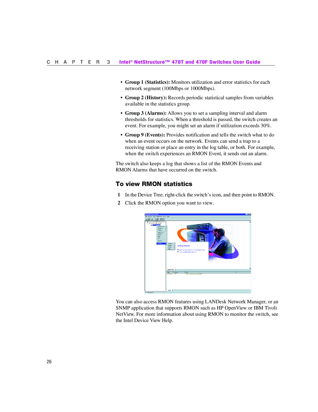 Intel 470 manual To view Rmon statistics 