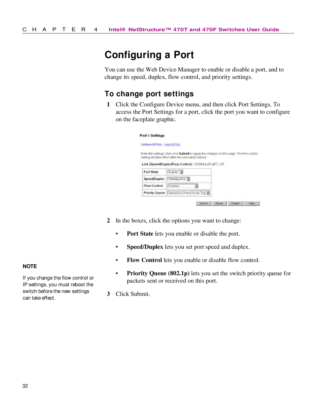 Intel 470 manual Configuring a Port, To change port settings 