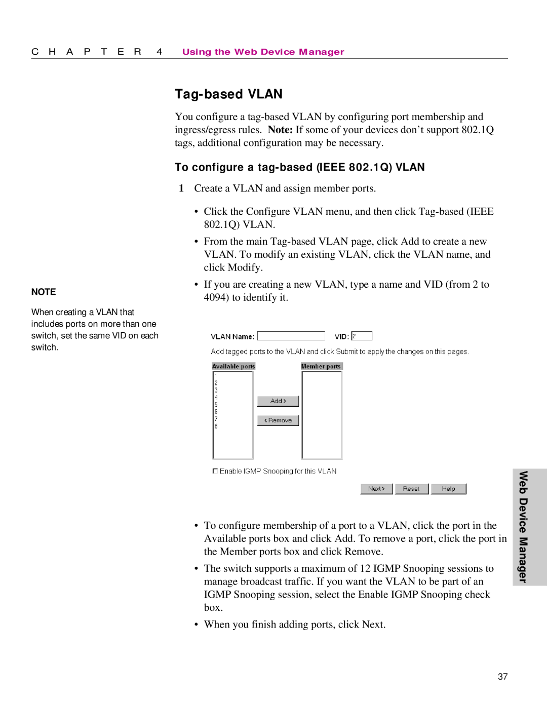 Intel 470 manual Tag-based Vlan, To configure a tag-based Ieee 802.1Q Vlan 