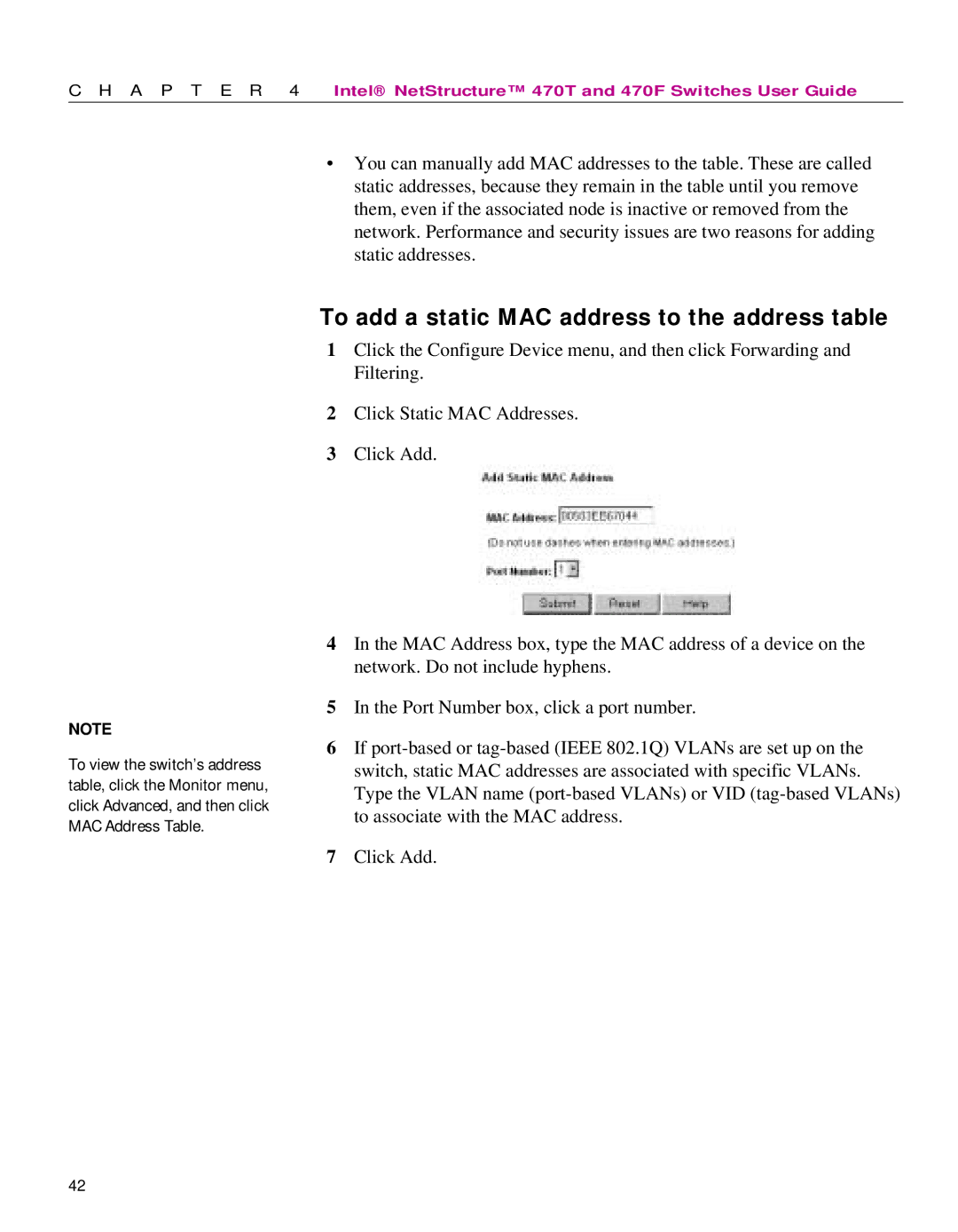 Intel 470 manual To add a static MAC address to the address table 