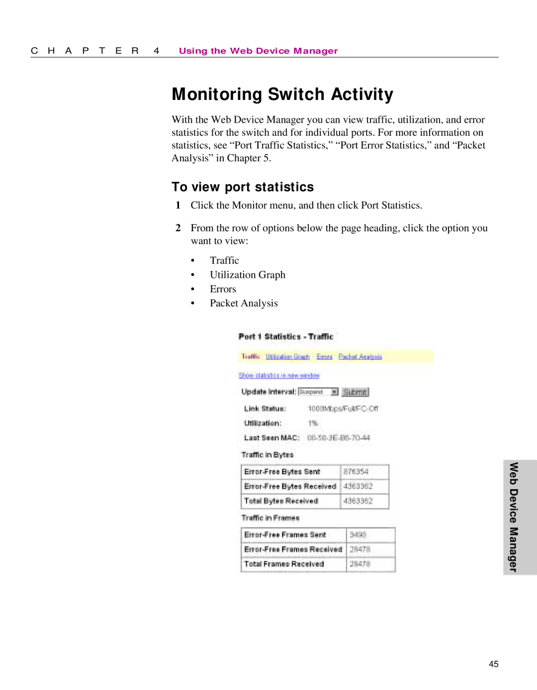 Intel 470 manual Monitoring Switch Activity, To view port statistics 