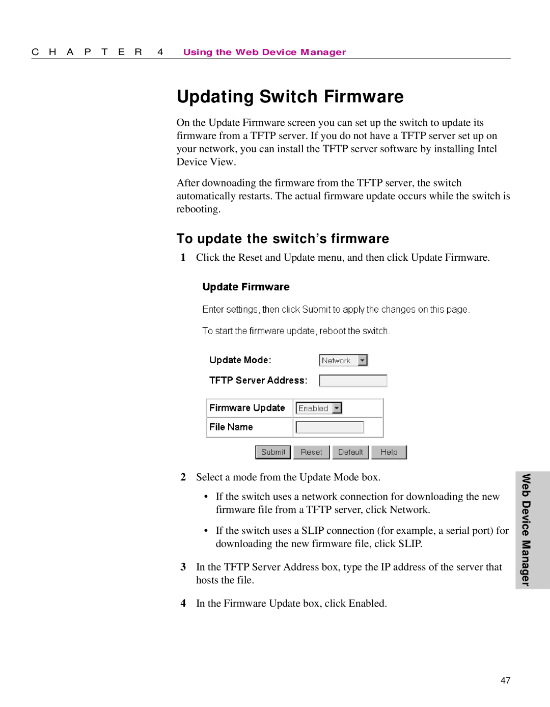 Intel 470 manual Updating Switch Firmware, To update the switch’s firmware 