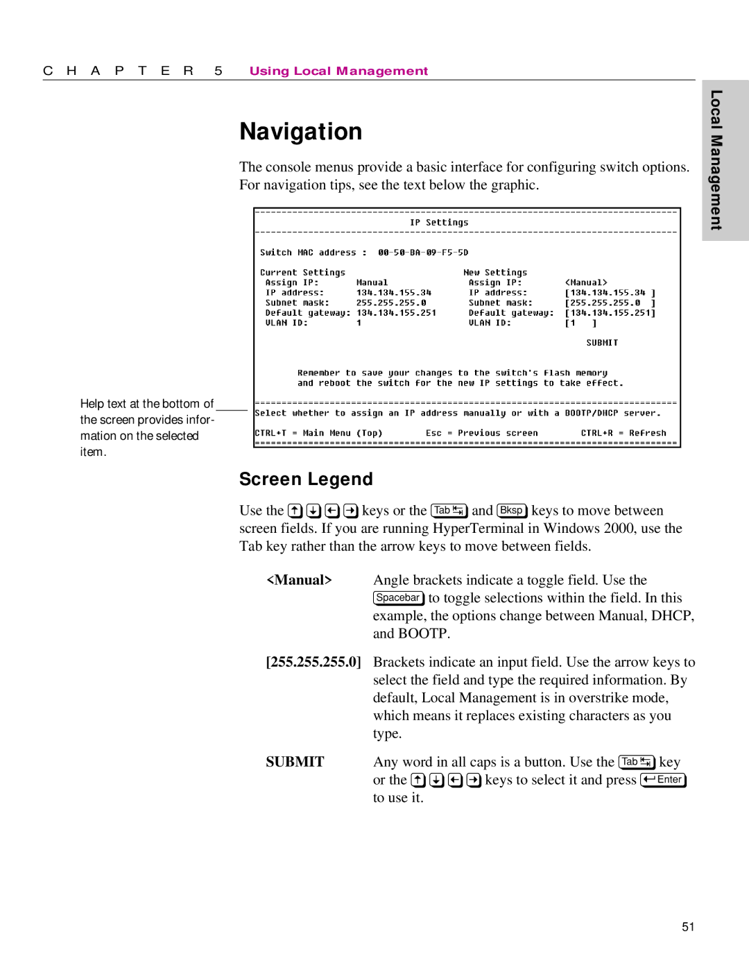 Intel 470 manual Navigation, Screen Legend 